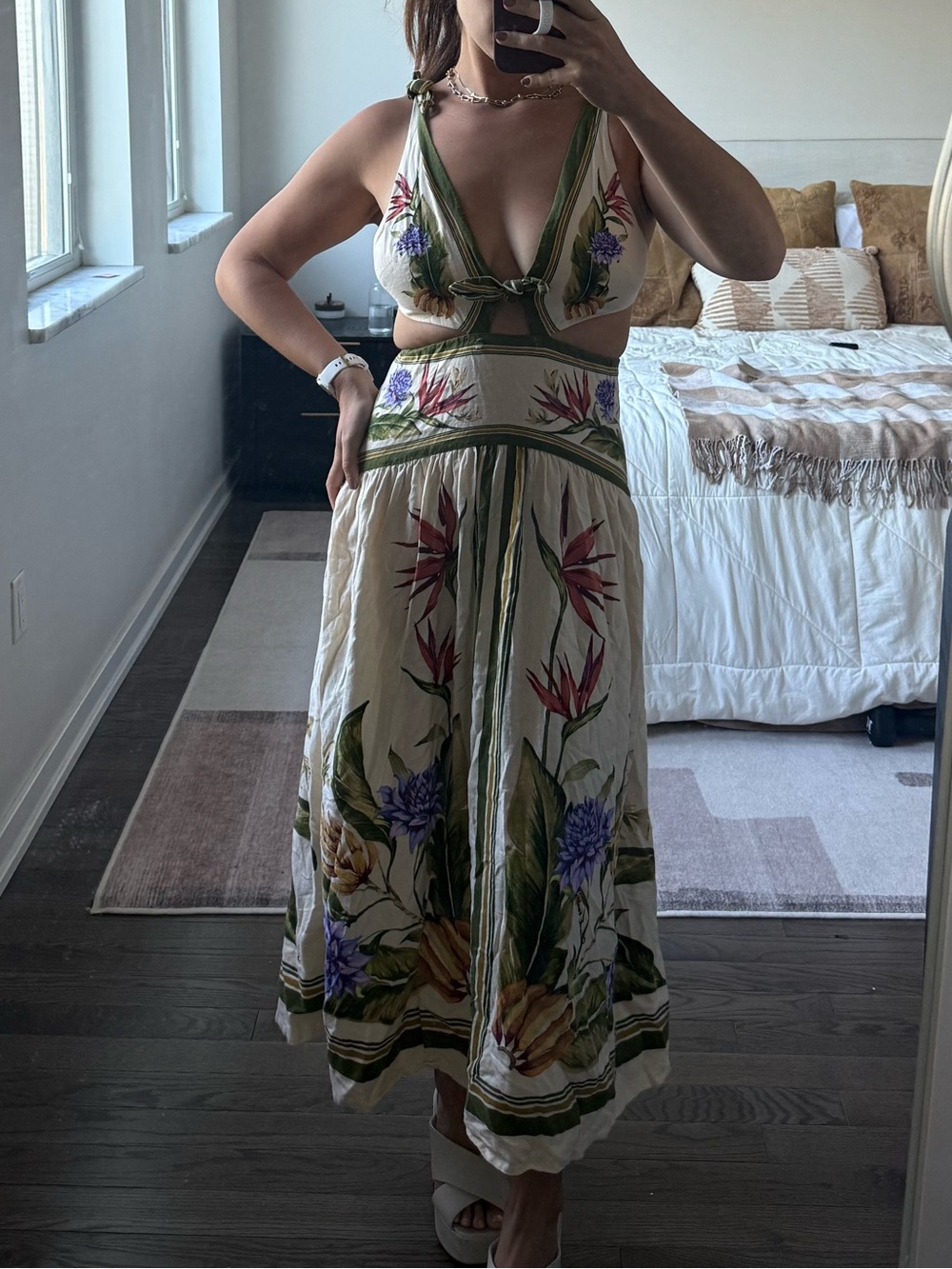 Farm Rio Tropical Scarf Sand Midi Dress - Picture 5 of 10